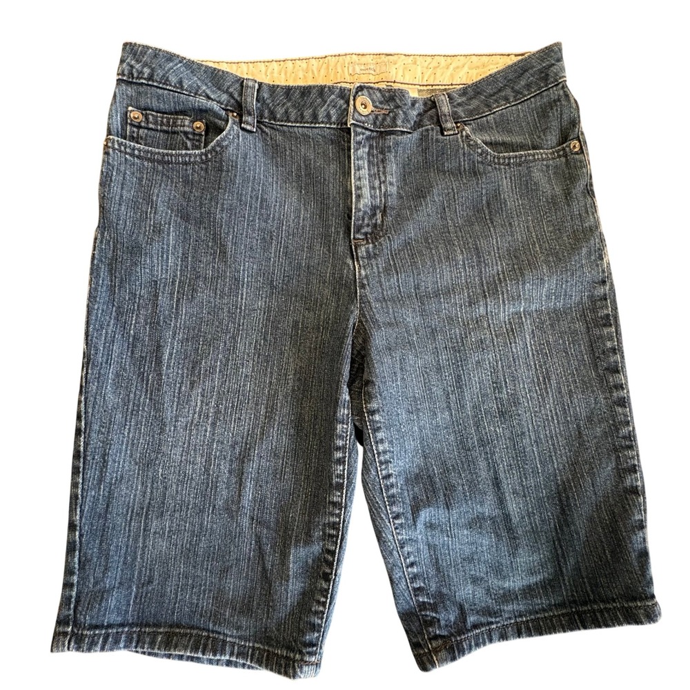 Liz & Co Denim Bermuda Shorts Womens 10 Blue Excellent Stretch Dark Wash 4150